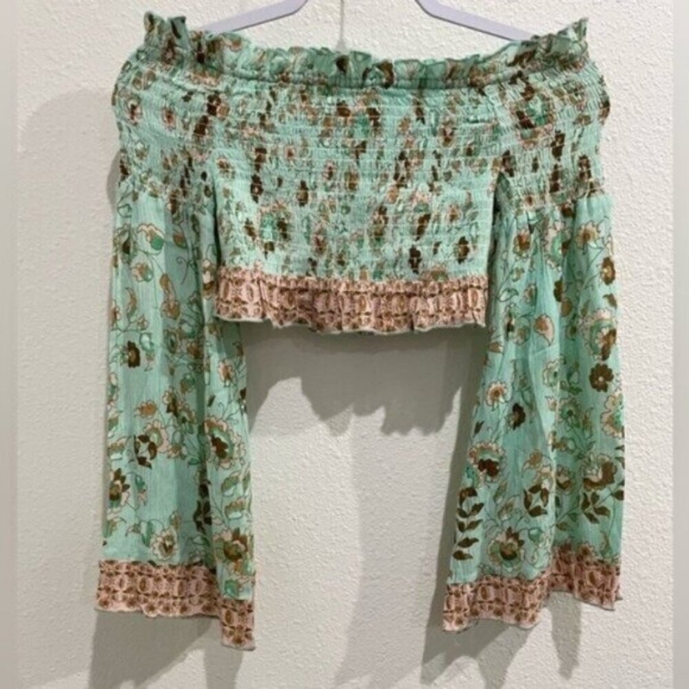 New Anthropologie Boho Festival Crop Top Bell Sleeve Stretch Feminine Western